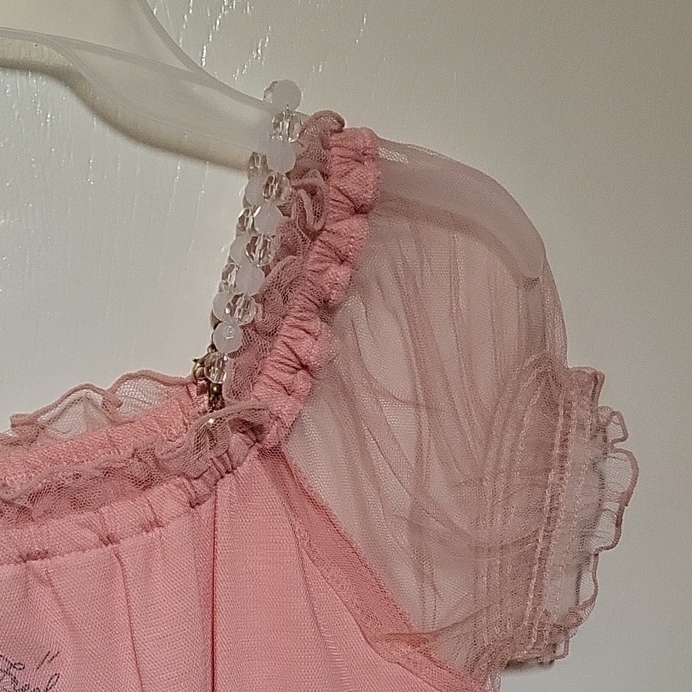 LIZ LISA | Womens Small Pink Ruffled Crop Top - Picture 3 of 6